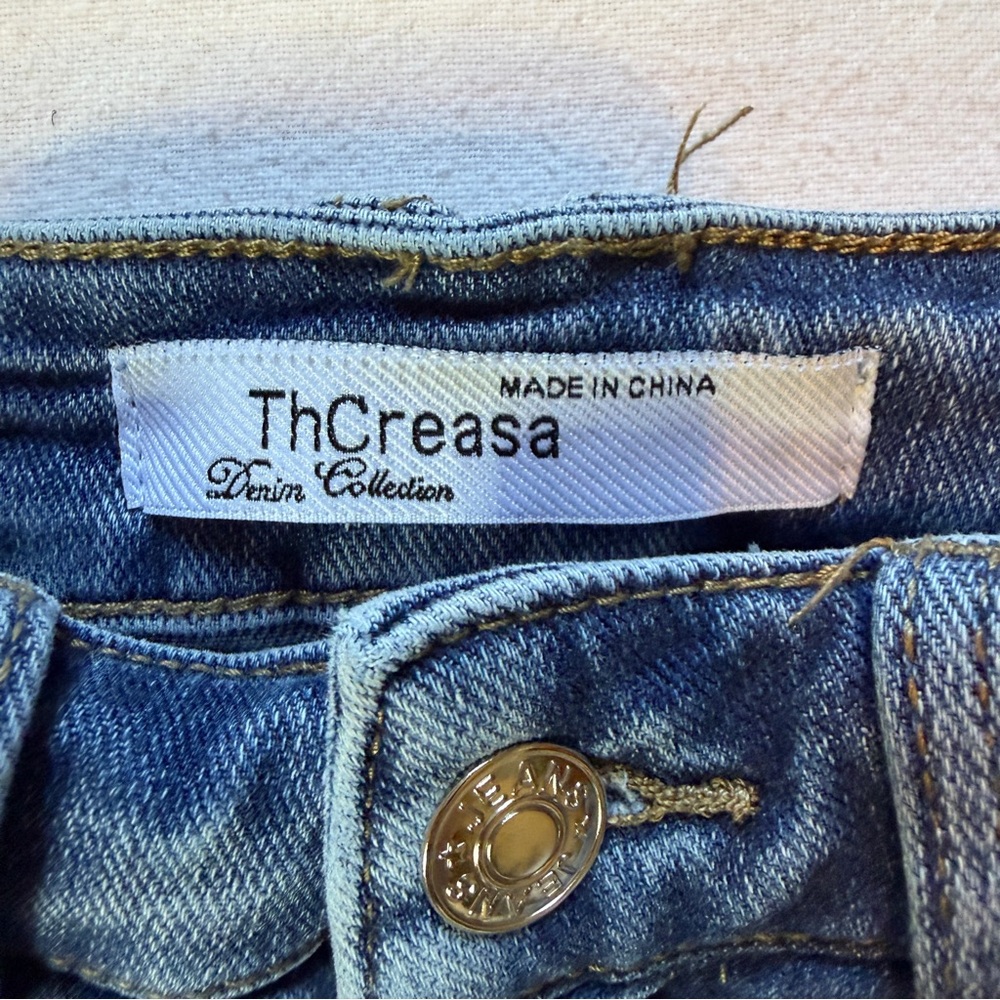 ThCreasa Denim Maxi‎ Skirt Women's Size XS Stretch Medium Blue Distressed Wash - Picture 2 of 9